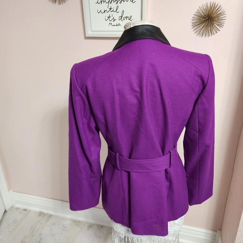 LKNW Vintage Gantos wool Faux leather like collar purple long belted 12 - Picture 3 of 9